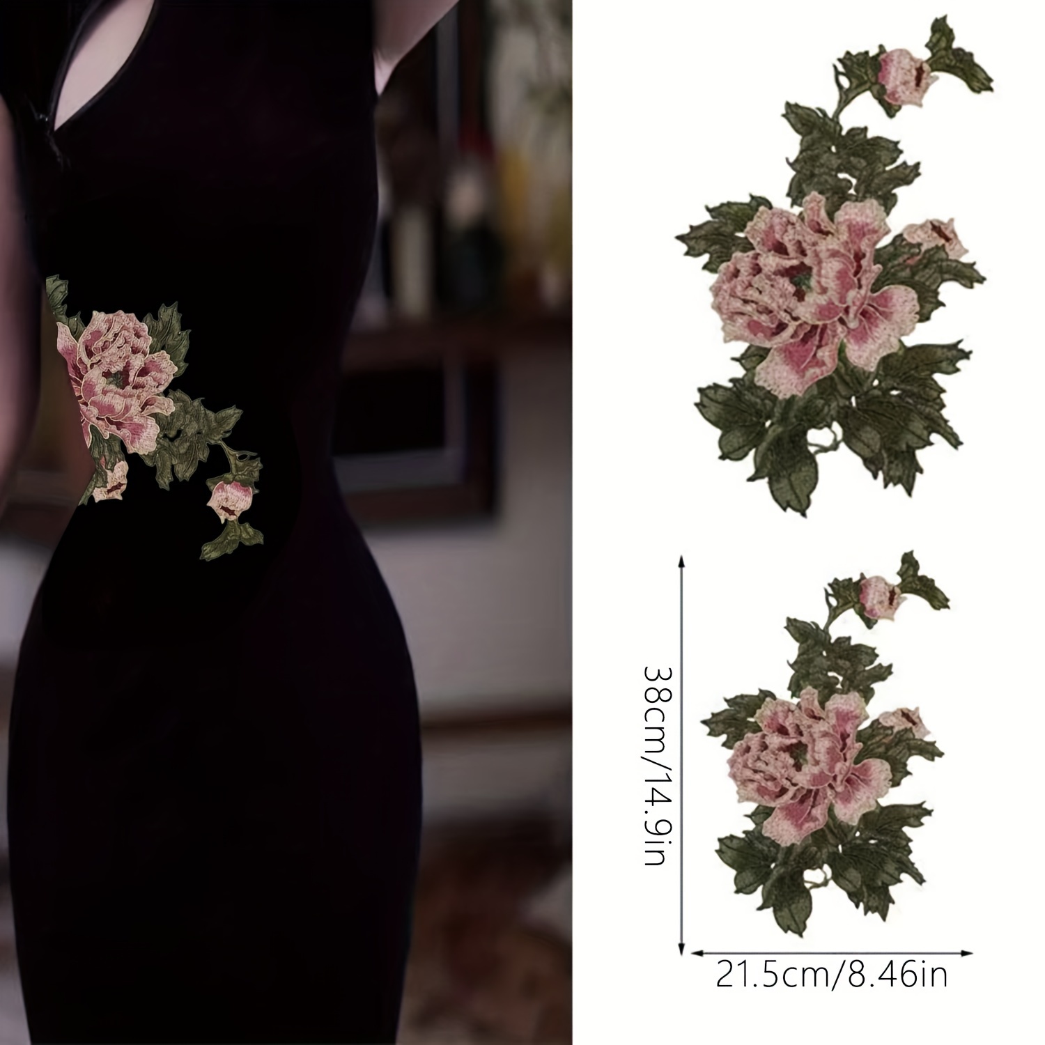 Large Embroidered 3D Peony Flowers Sew Patches for Dresses